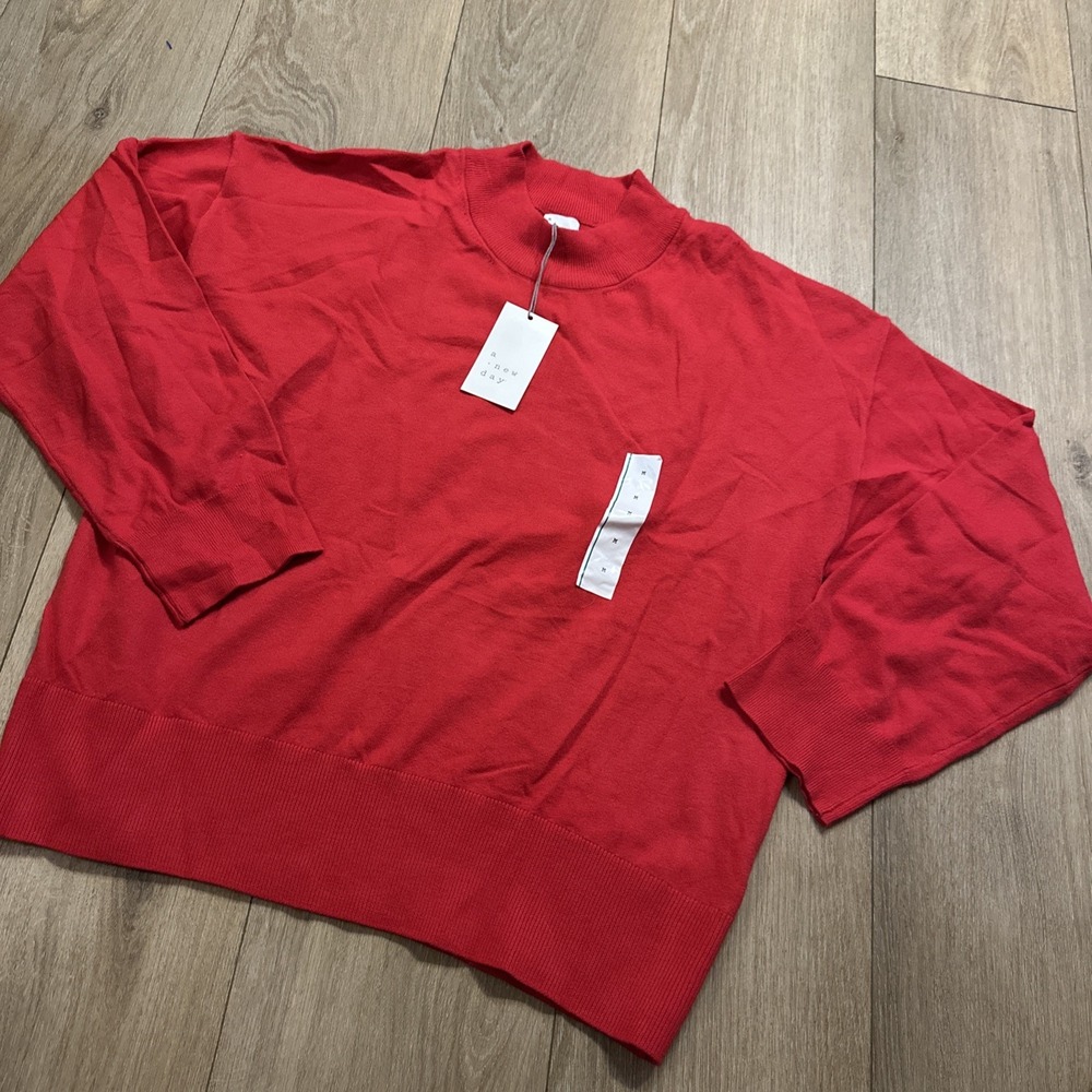 A New Day Women's LS Mock Neck Sweater‎ Red Holiday Size Medium